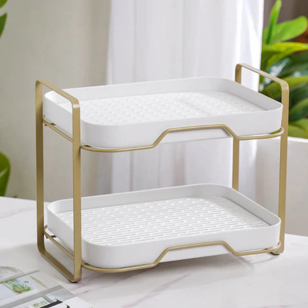Double Decker Organiser Rack White Gold