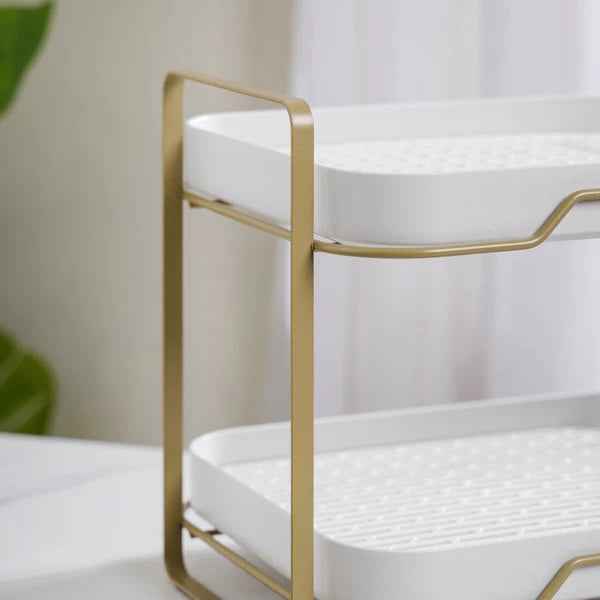 Double Decker Organiser Rack White Gold