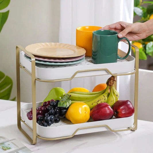 Double Decker Organiser Rack White Gold