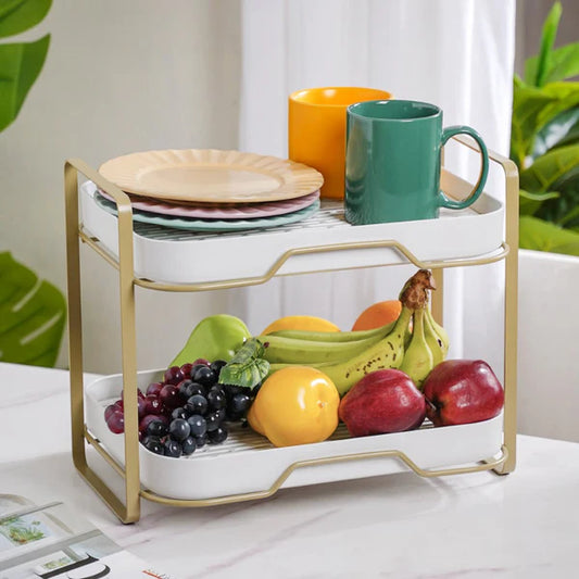 Double Decker Organiser Rack White Gold